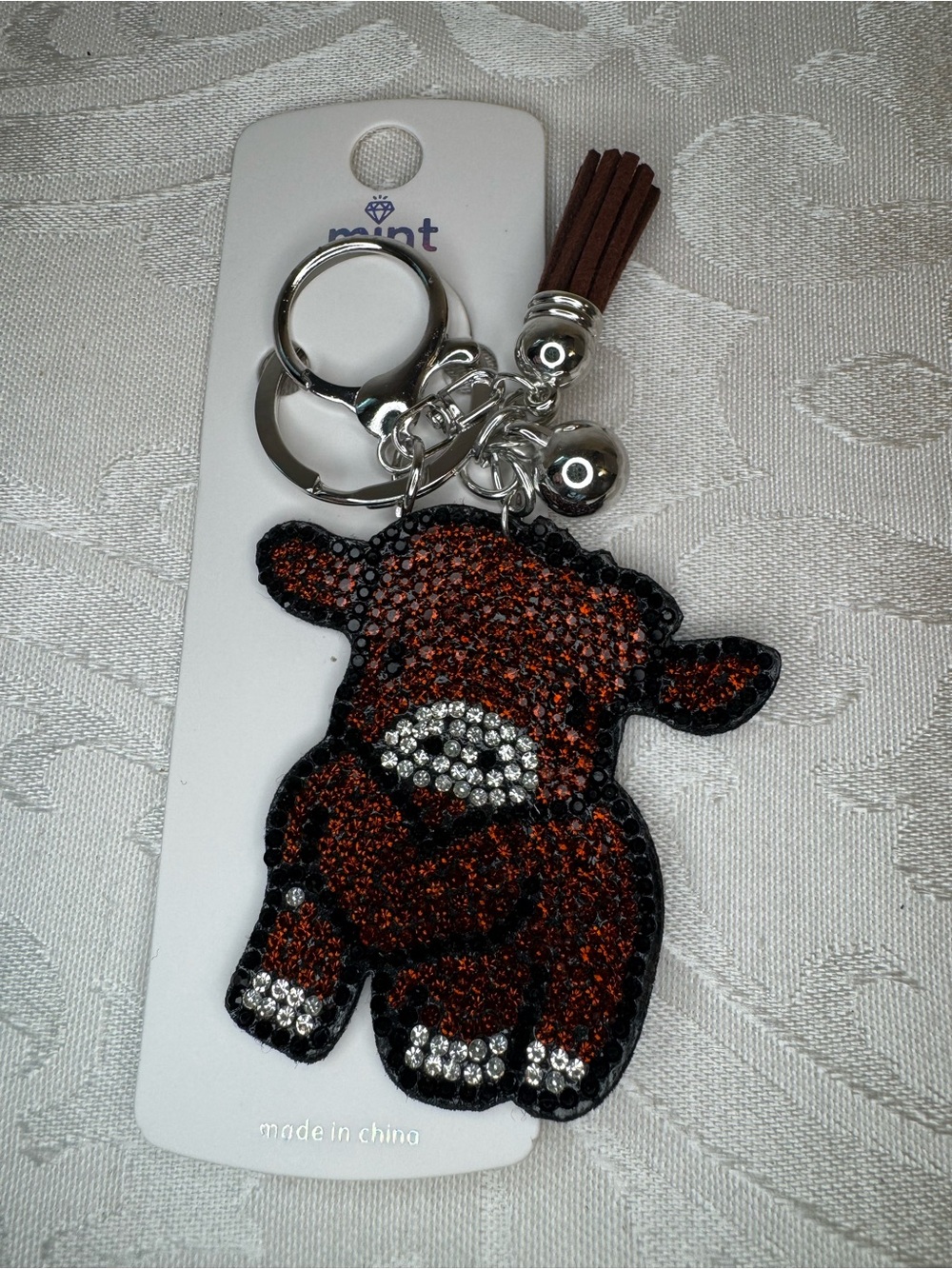 New MINT Redish brown Cow Keychain with Tassel
